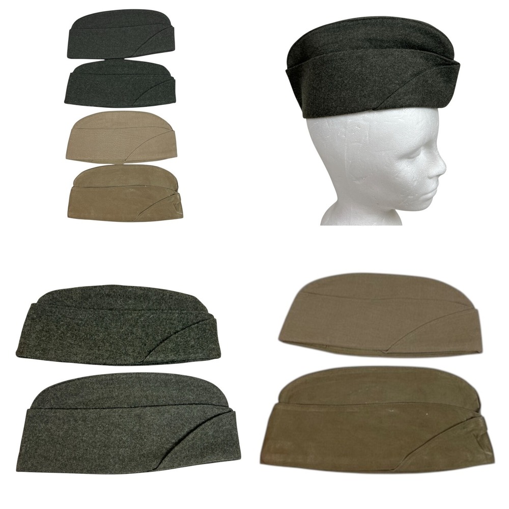 VTG Korean War Era USMC Garrison Caps Lot of 4 Khaki Wool 6 1/2 Named